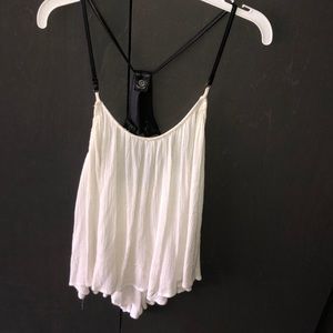 Free People White Tank with Black Leather Detail